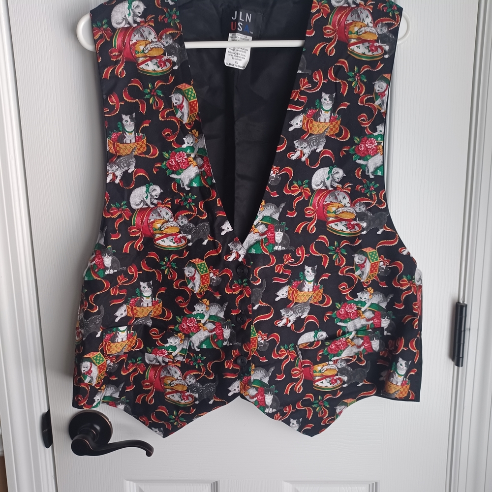 Colorful Christmas Cat Print Vest Ugly Sweater Alternative